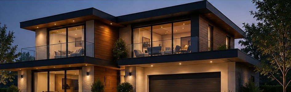 Casa moderna en venta en Quito iluminada de noche